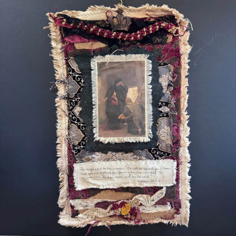 KC Willis FIber Mixed Media Tapastry Wall Art Dark Relgious Gothic Goth Red